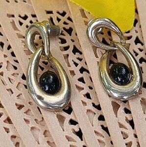 Unique Vintage Silver and Black Teardrop Earrings